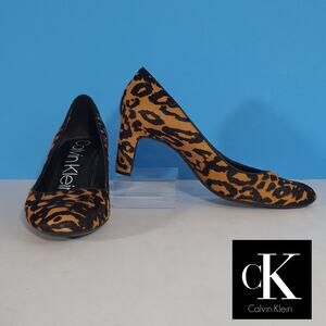 Calvin Klein Heels 9.5/10 Oska Leopard Print Women’s Calf Hair Block Heel Pumps
